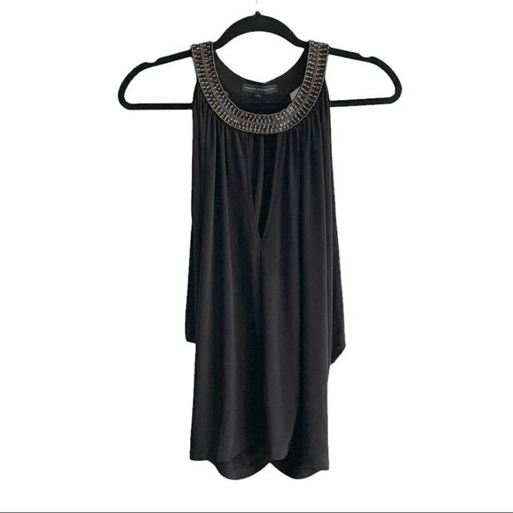 FRENCH CONNECTION Sleeveless Halter Tank Top Beaded Cut Out Front Black S - Picture 1 of 5